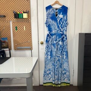 NWT INC International Concepts Blue/White Tropical Print Tie-Waist Jumpsuit, 3X